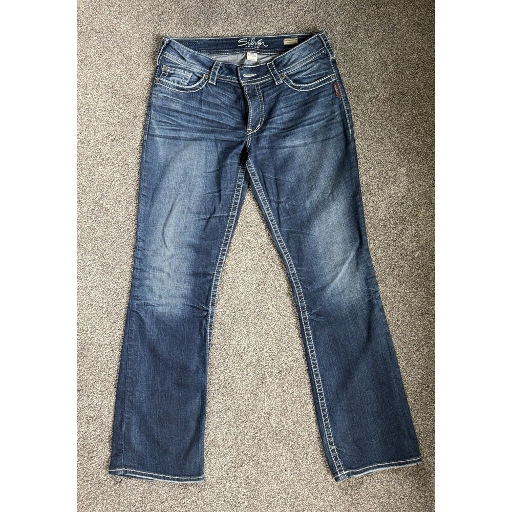Silver Suki Bootcut Womens 32x33 Med Wash Stretch Denim Thick Stitch Embroidered